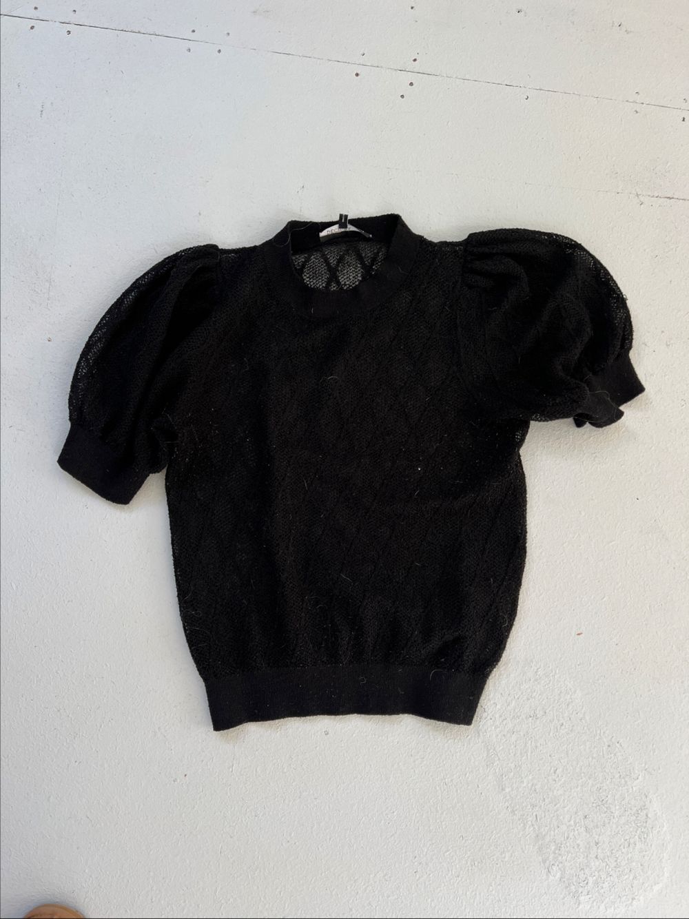 Black Knit Top With Puff Sleeves
