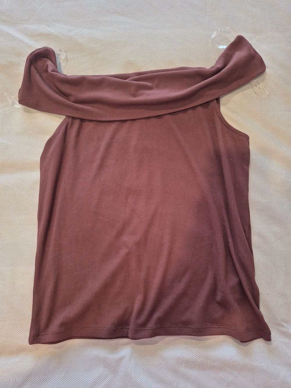 H&H Brown Ribbed Off Shoulder Top