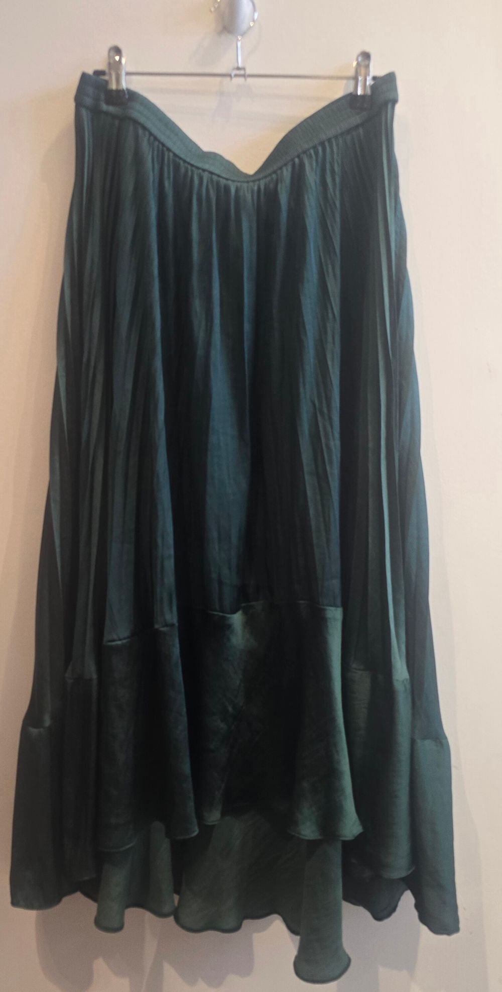 Storm Green Pleated Midi Skirt