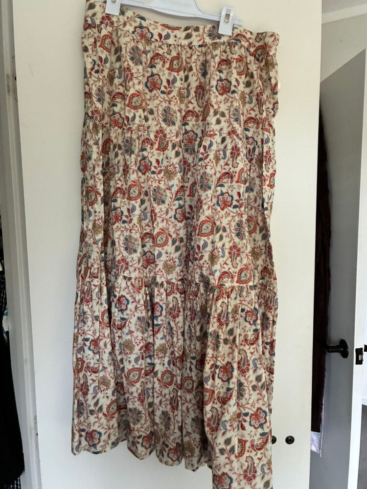 Ivy + Jack Beige Floral Tiered Midi Skirt