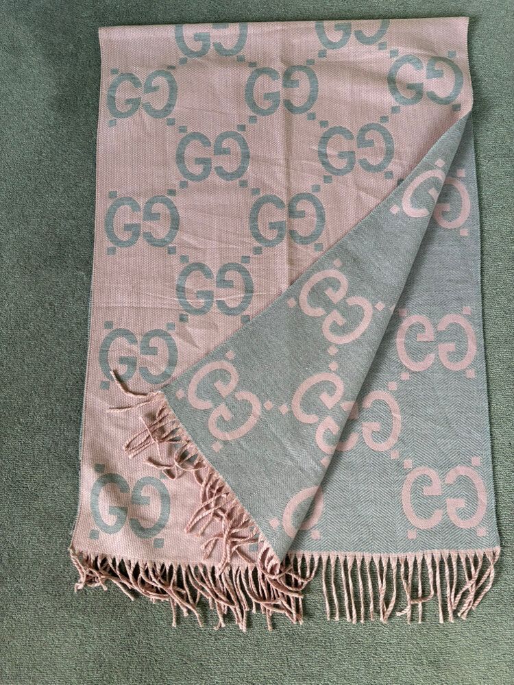 Large Pink and Grey Cashmere Reversible Scarf