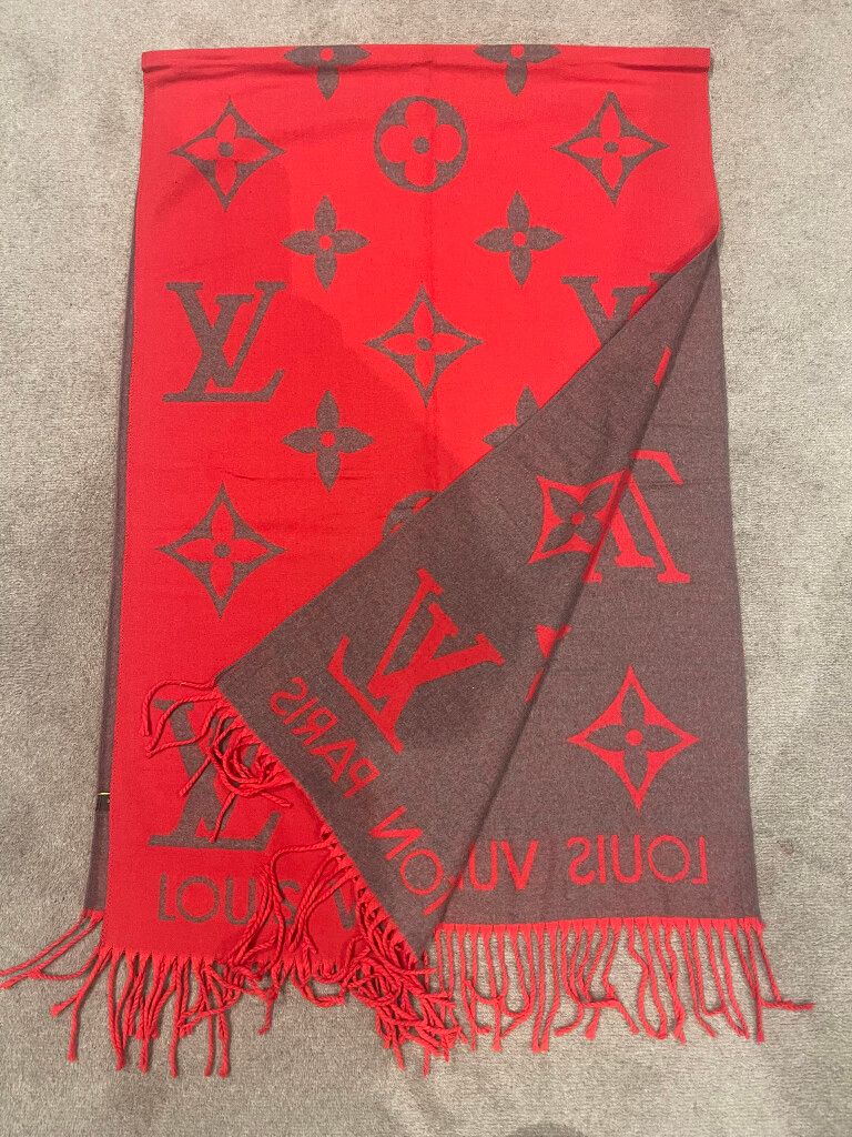Large Red and Brown Cashmere Reversible Scarf