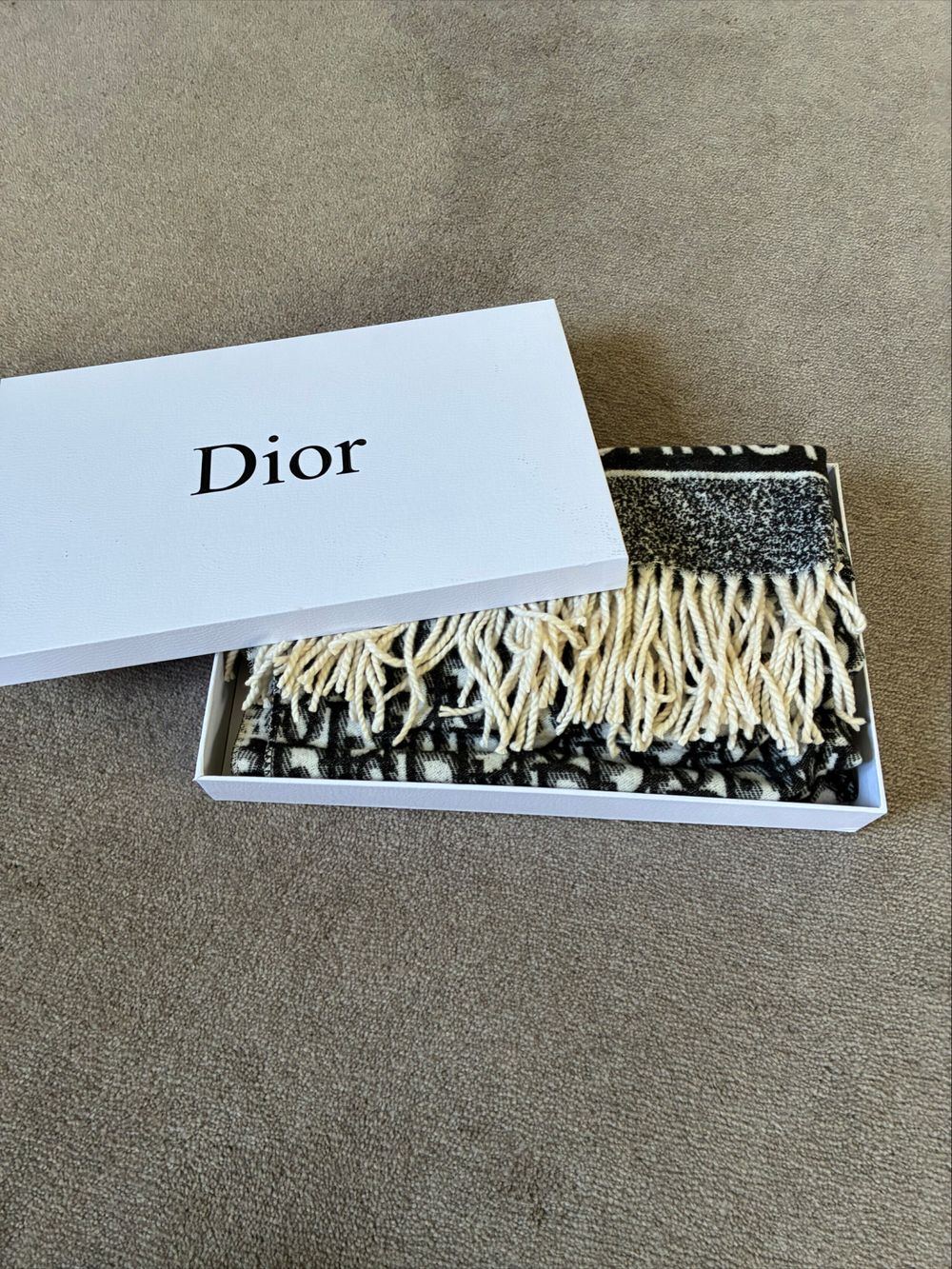 Dior Black And White Oblique Scarf
