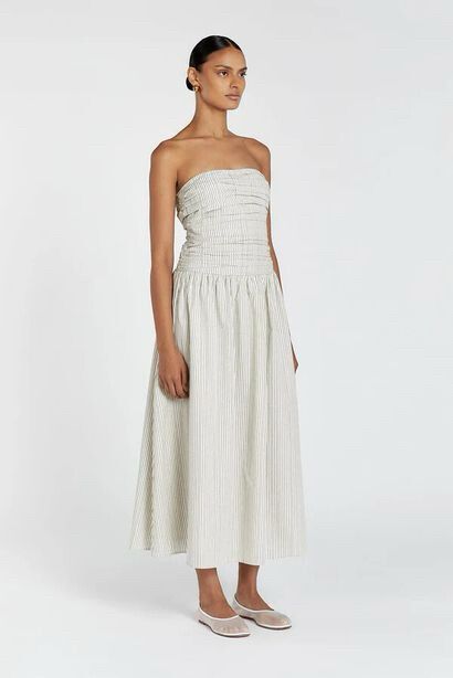 DISSH AYLA CREAM STRIPE MIDI DRESS