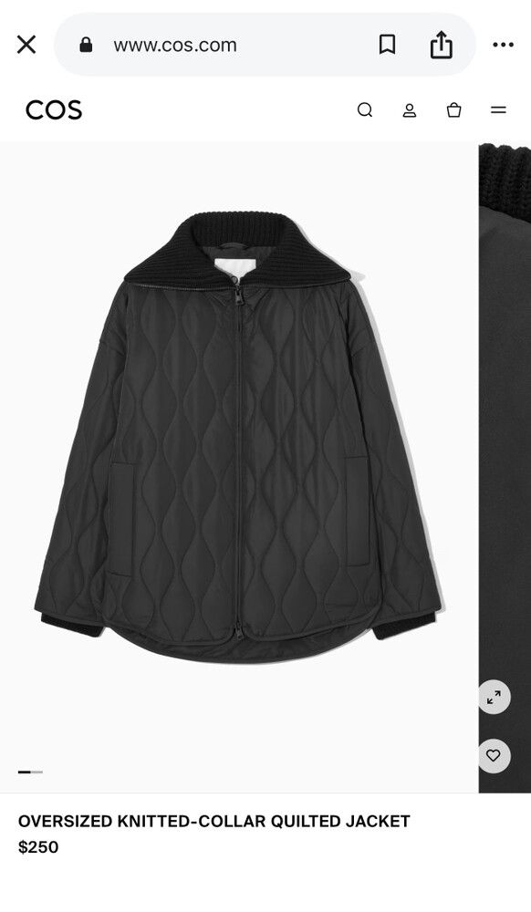 Cos Black Oversized Quilted Jacket