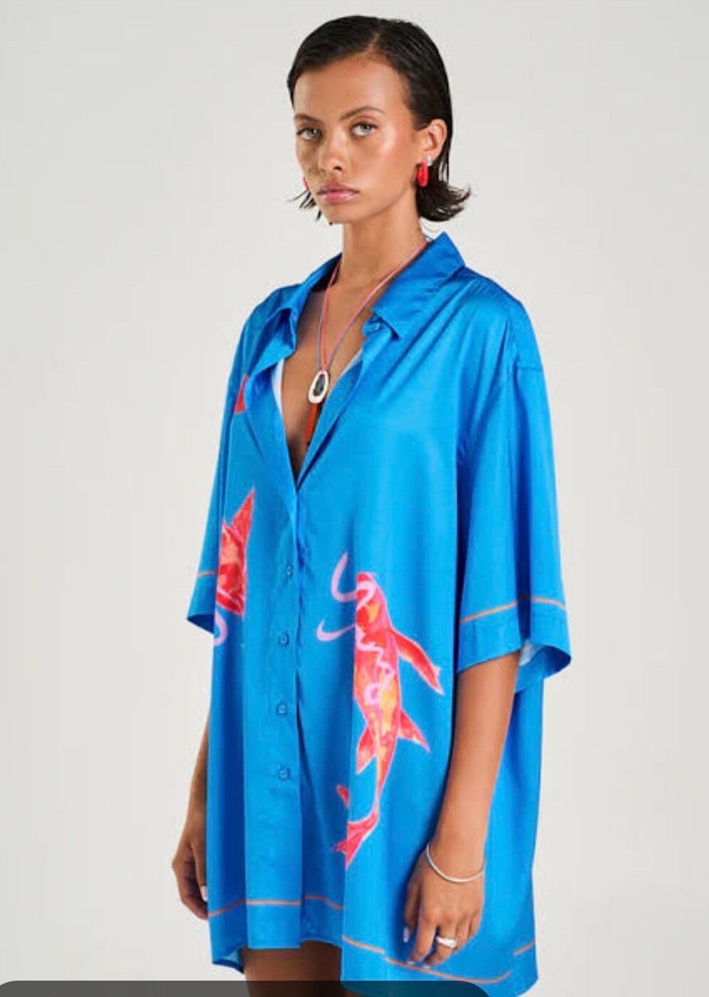 Summi Blue Koi Fish Shirt Dress