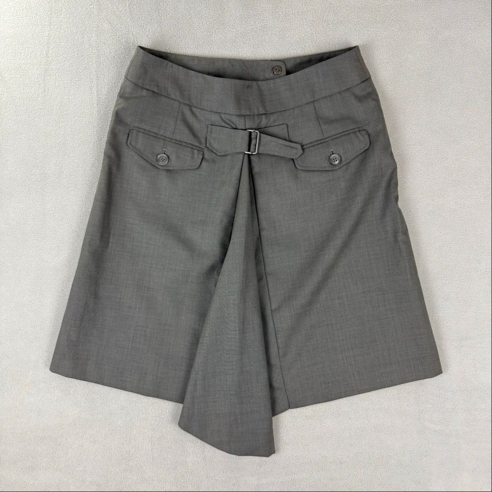 grey midi office skirt with back buckle