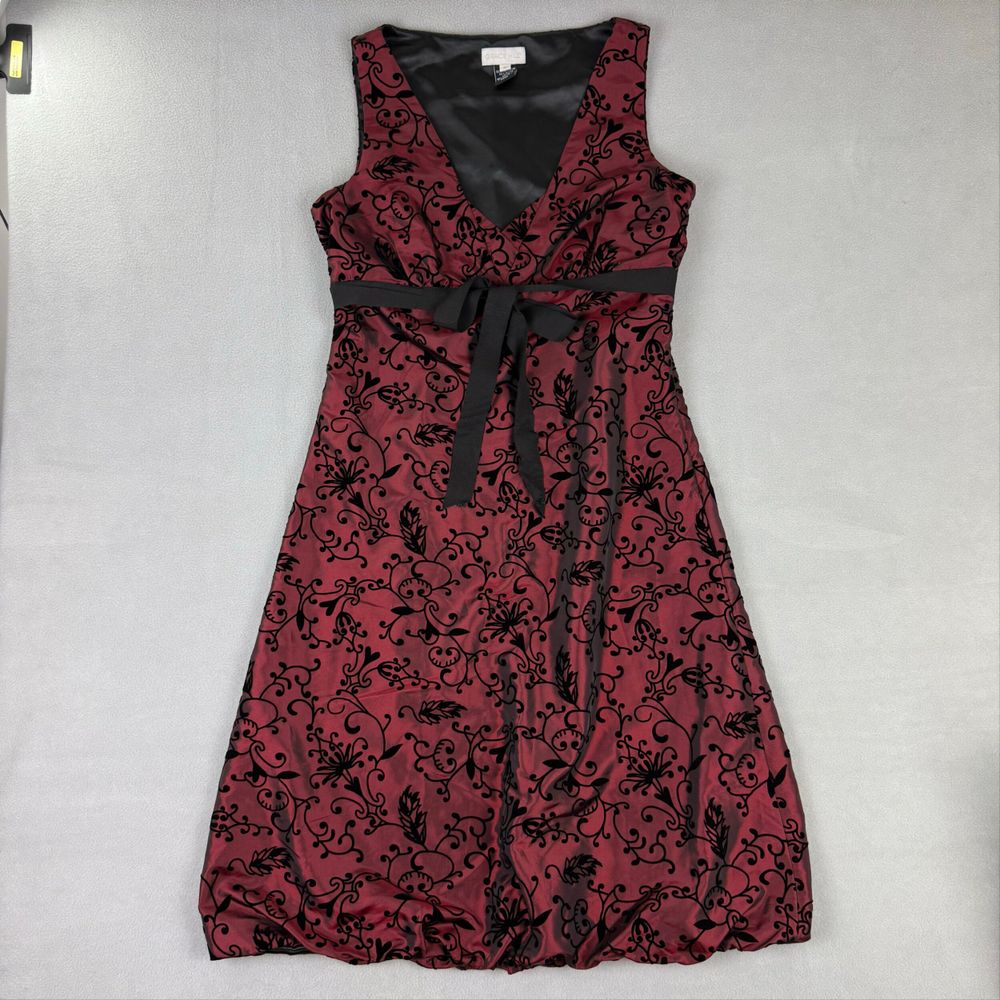 Grace Hill burgundy dress with black velvet pattern