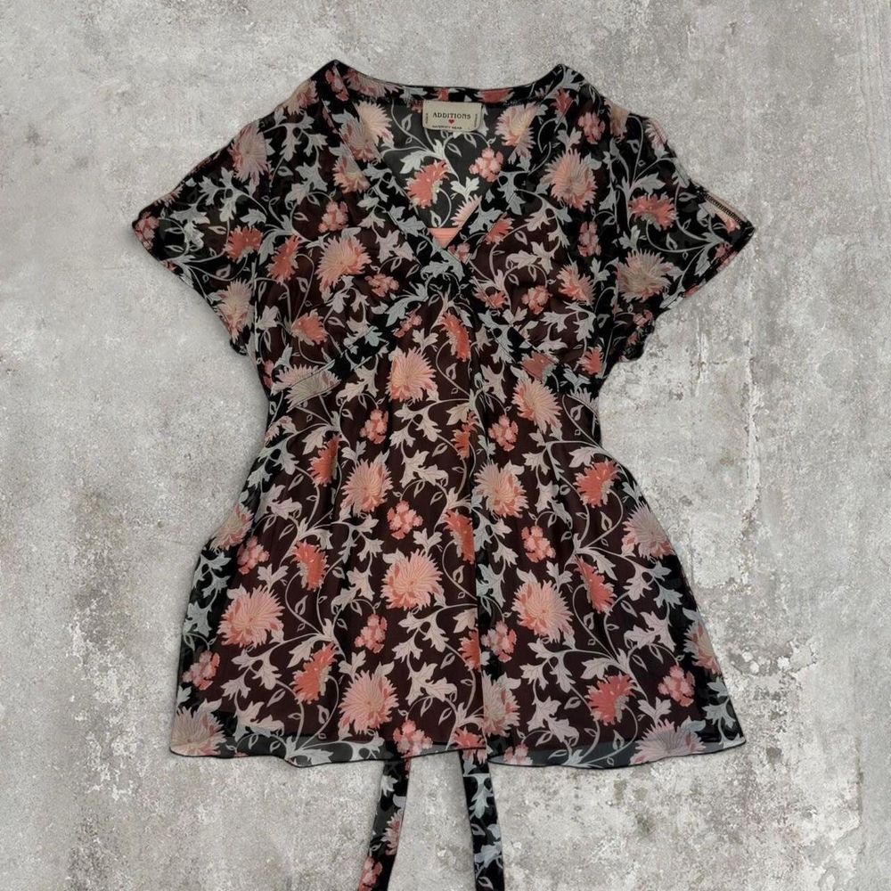 Additions Black Floral back tie Top