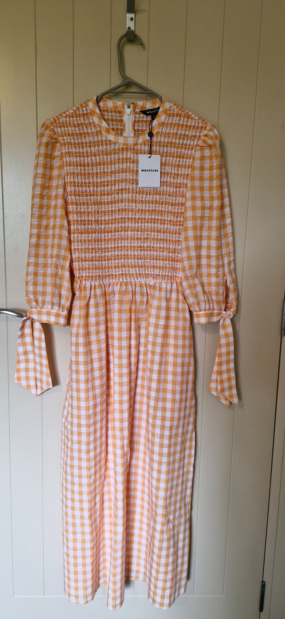 Whistles Orange Check Shirred Dress