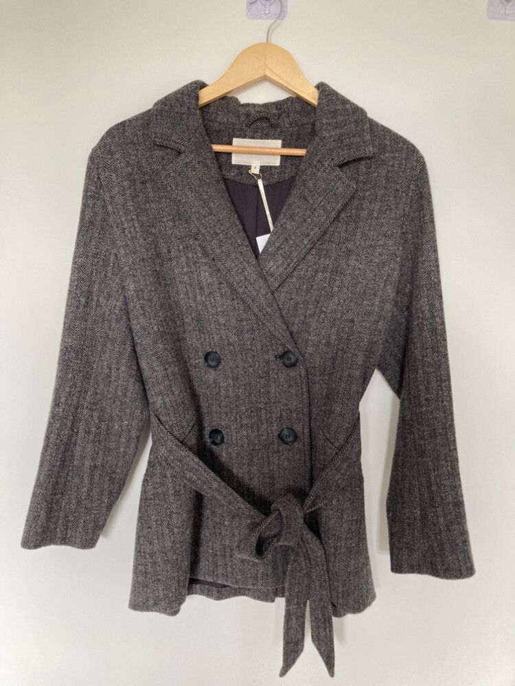 Wool Blend Coat With Waist Tie