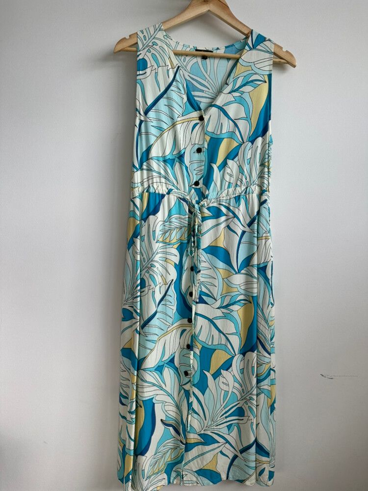 Divah Blue And Yellow Leaf Print Dress