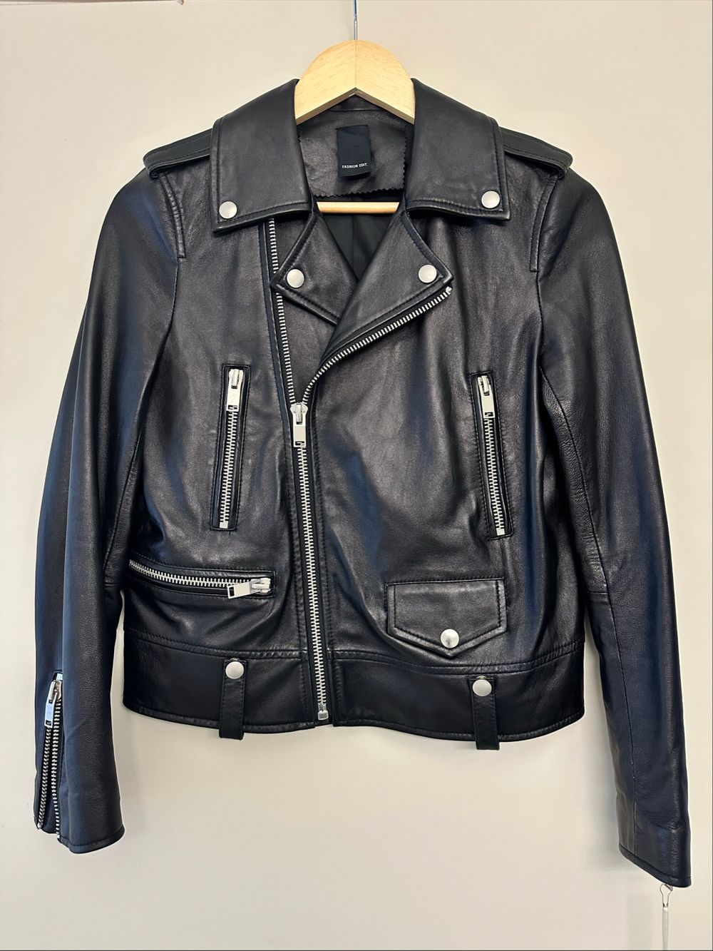 Fashion Edit Black Leather Biker Jacket size 6/8
