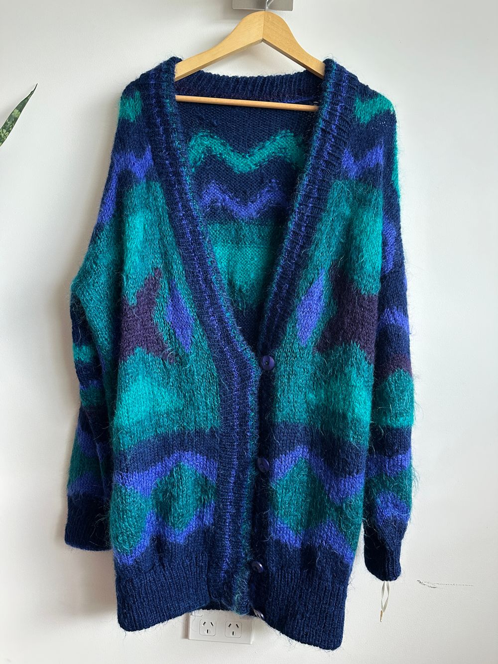 Fluffy Hand- knit Cardigan Size 12-14