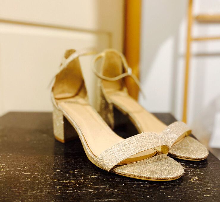 Gold Glitter Block Heel Sandals