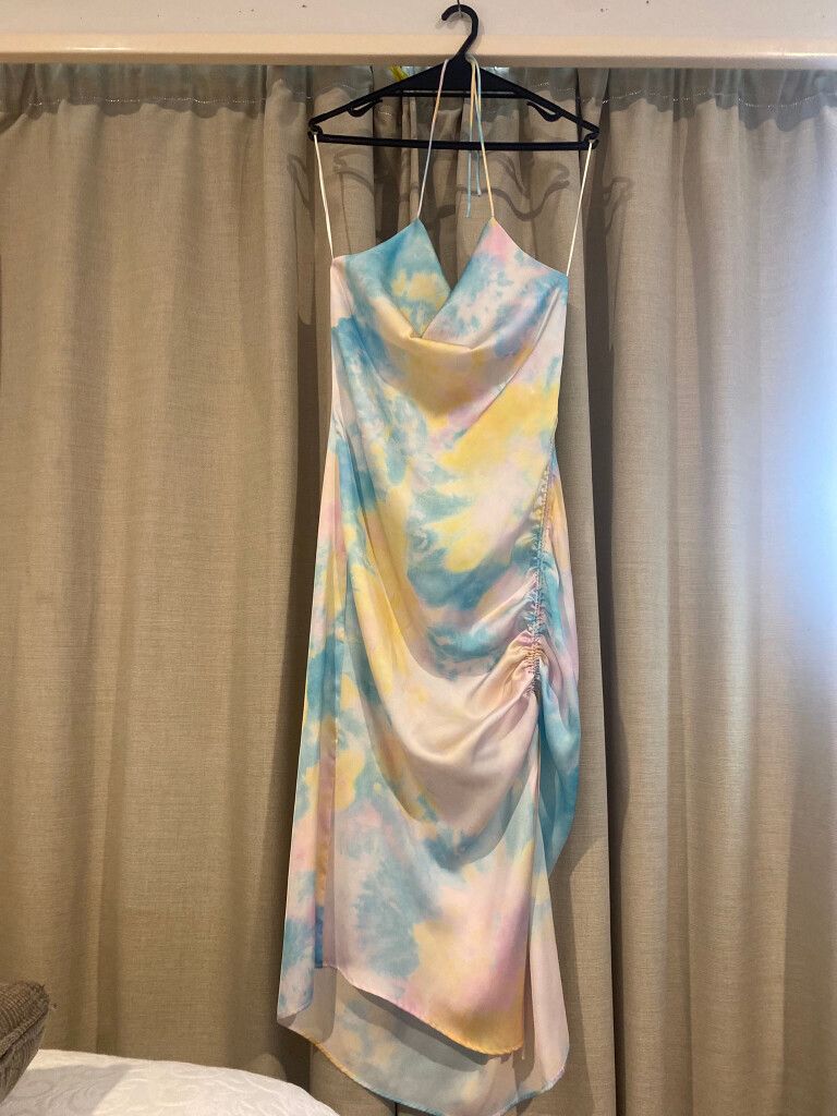 Multicolour Tie-Dye Cowl Neck Midi Dress