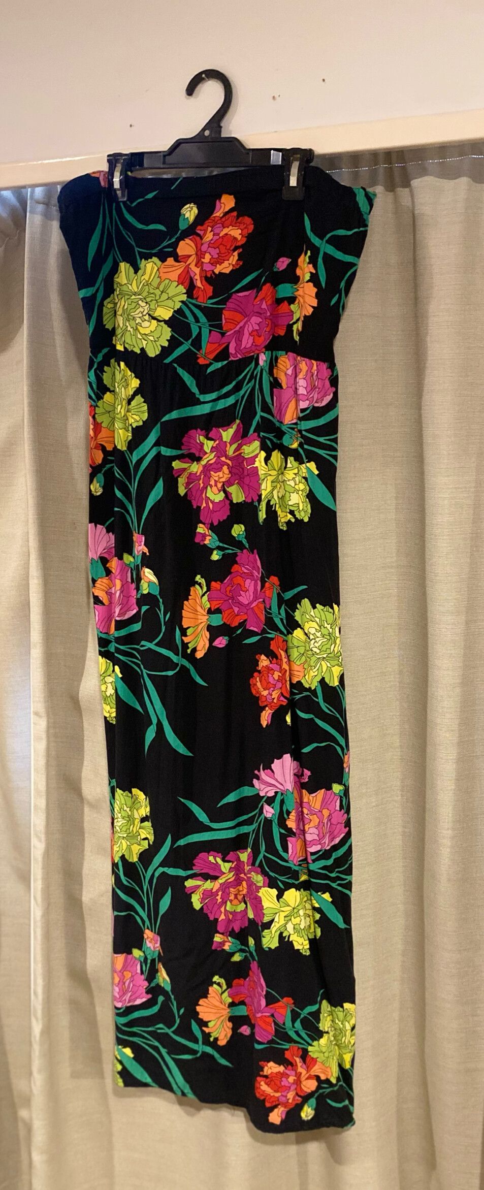 Black Floral Strapless Maxi Dress