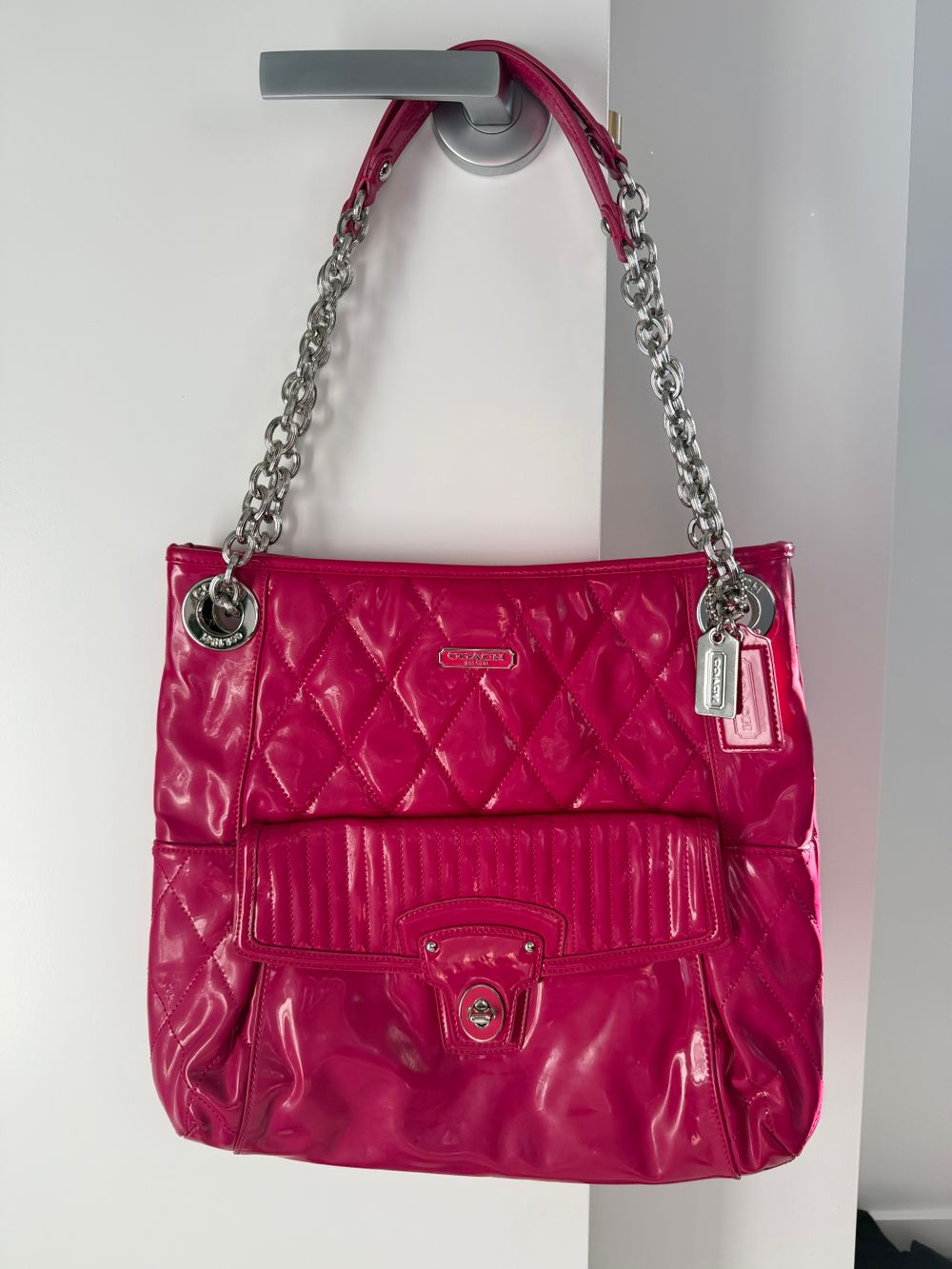 Coach - Coach Poppy Liquid Pink Gloss Patent Leather Shoulder Bag 