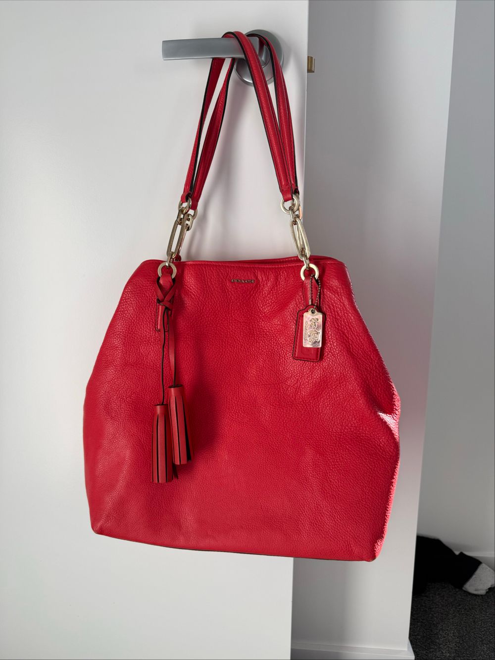 Coach Madison North South Red Leather Tote Bag