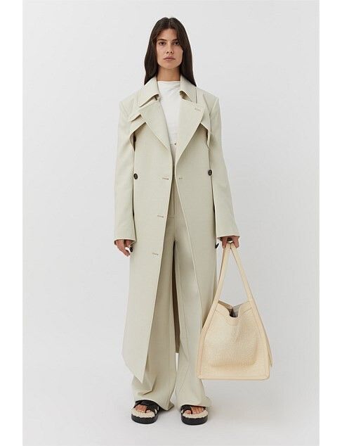 Redford Tailored Double Breasted Trench Coat in Ecru