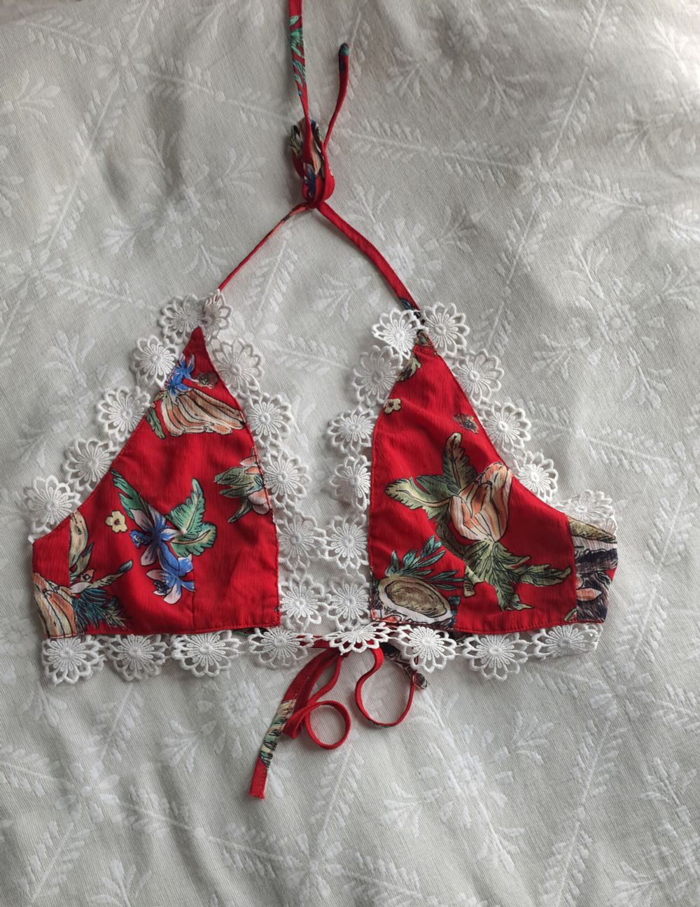 Red Floral Cropped bralette Top