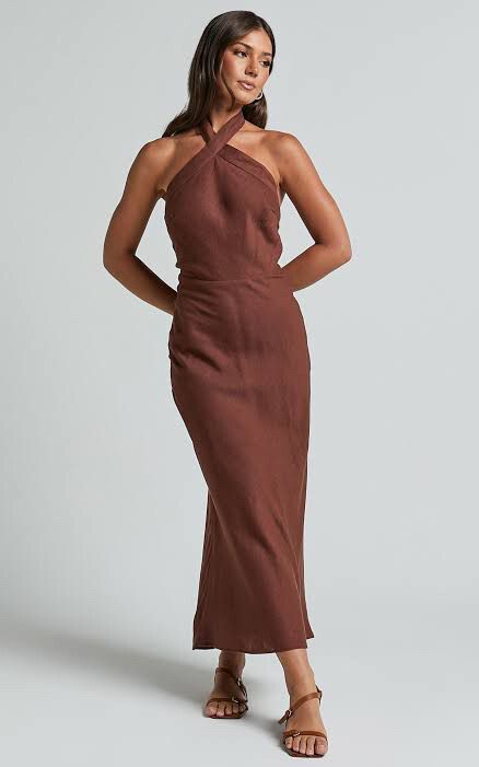 showpo brown halter dress Amy Lynn - Mini All New In Color:Pink Paisley Fit Model is 5’7