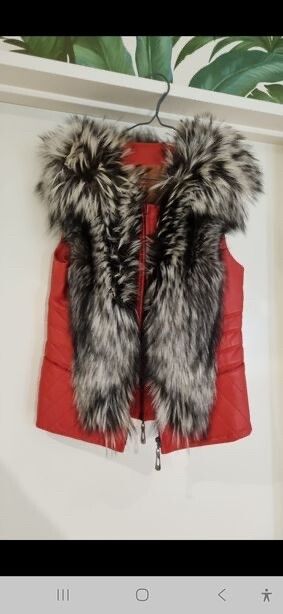 Paola Pelle Red Waistcoat fur gilet Jacket