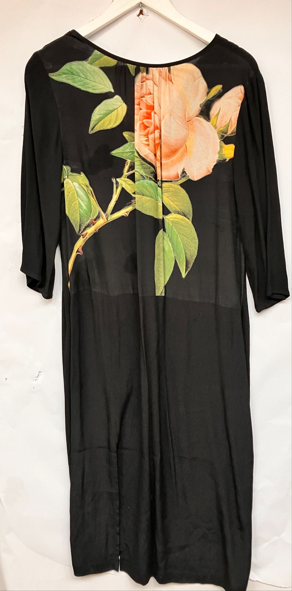 Sheryl May pure silk Black Floral print Dress