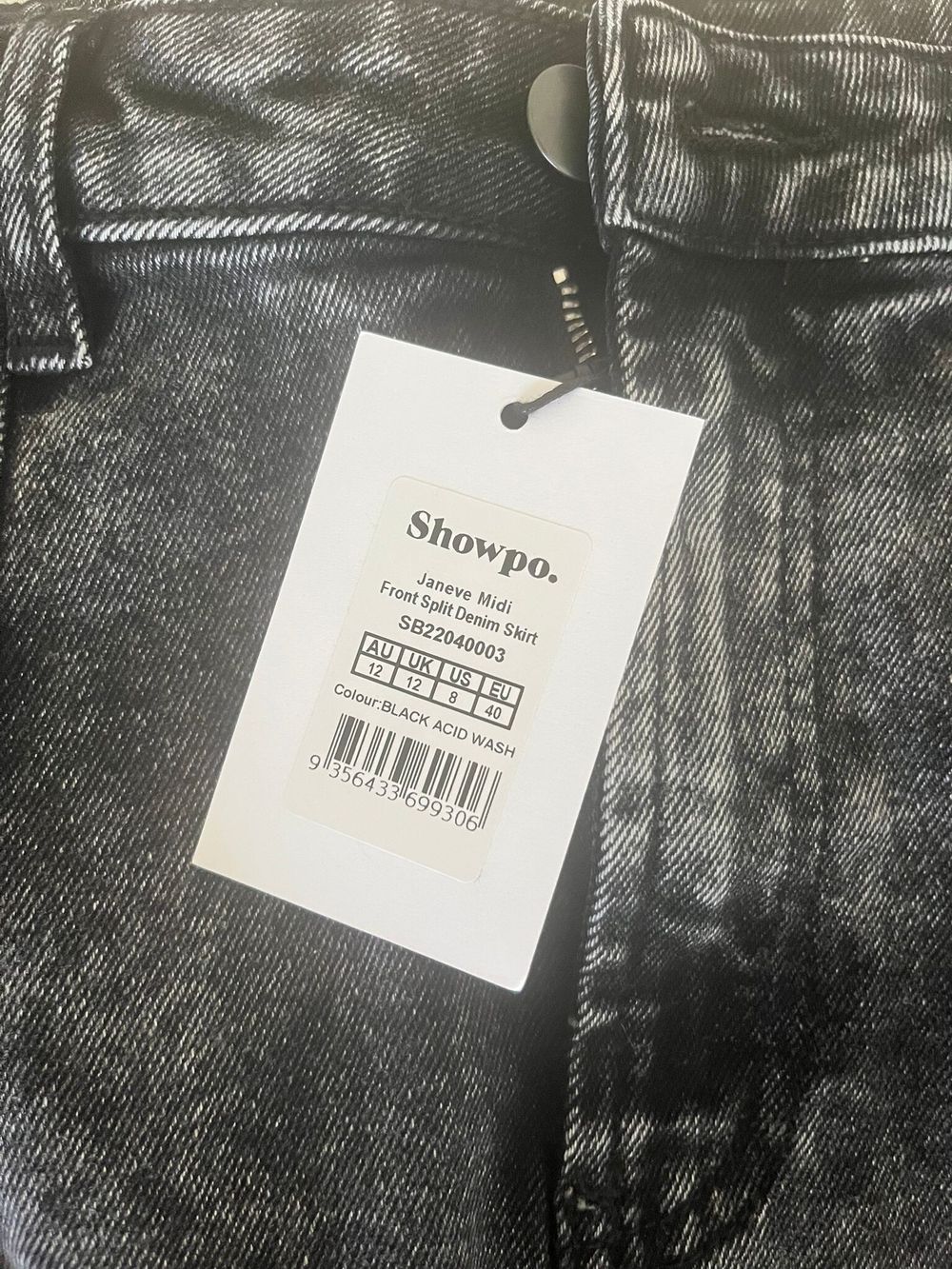 Showpo Black Acid Wash Denim Midi Skirt