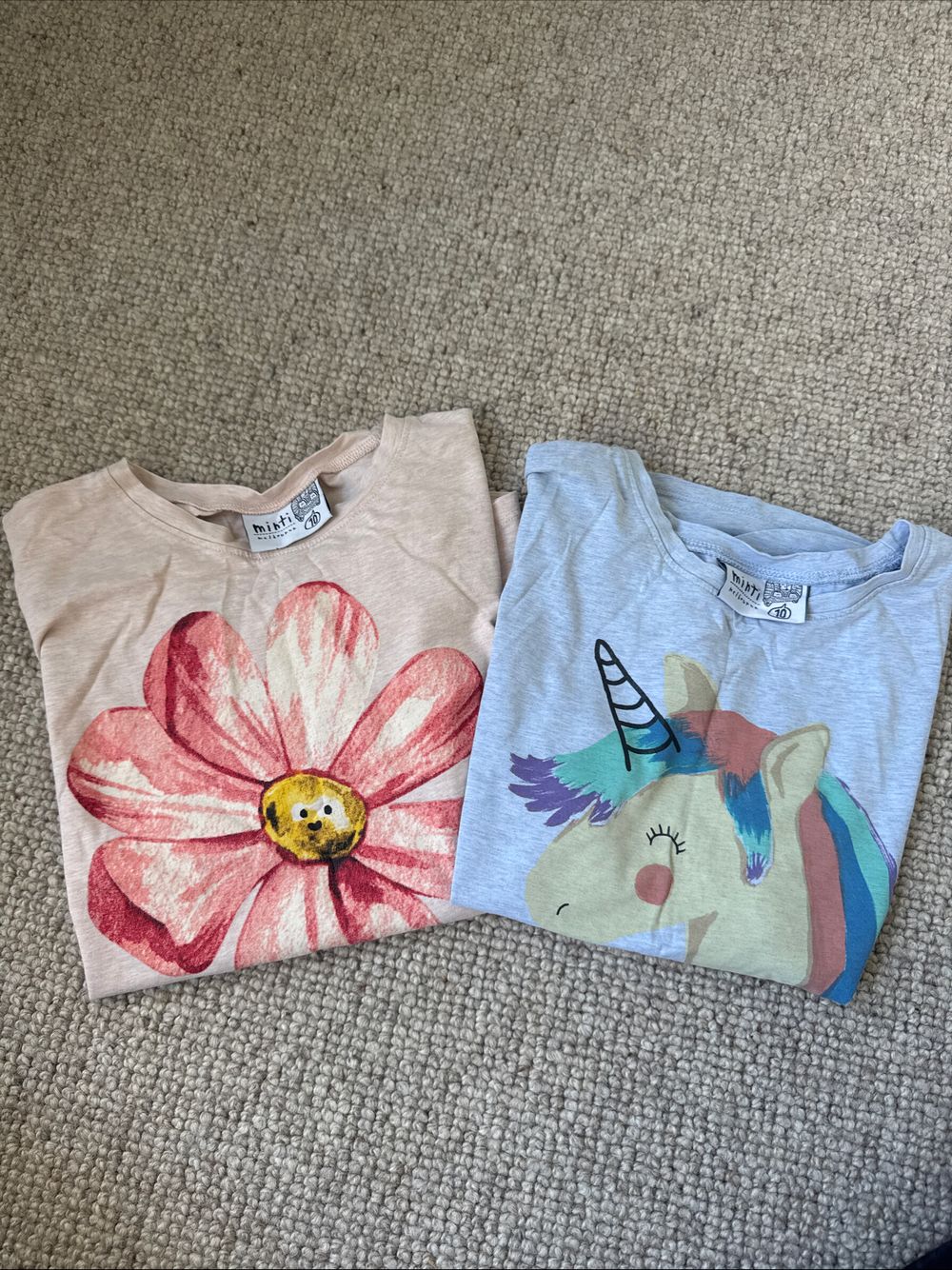 Minti Pink Flower Long Sleeve T-Shirt +Blue Unicorn Tee