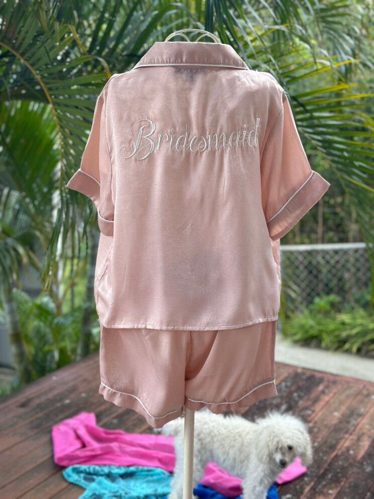 NWOT - MISSGUIDED ‘Bridesmaid’ Pink Satin Pajama Set – Size 8 – SOLD OUT ONLINE
