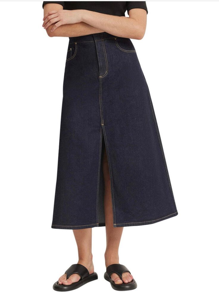 COUNTRY ROAD : A-LINE DENIM MIDI SKIRT