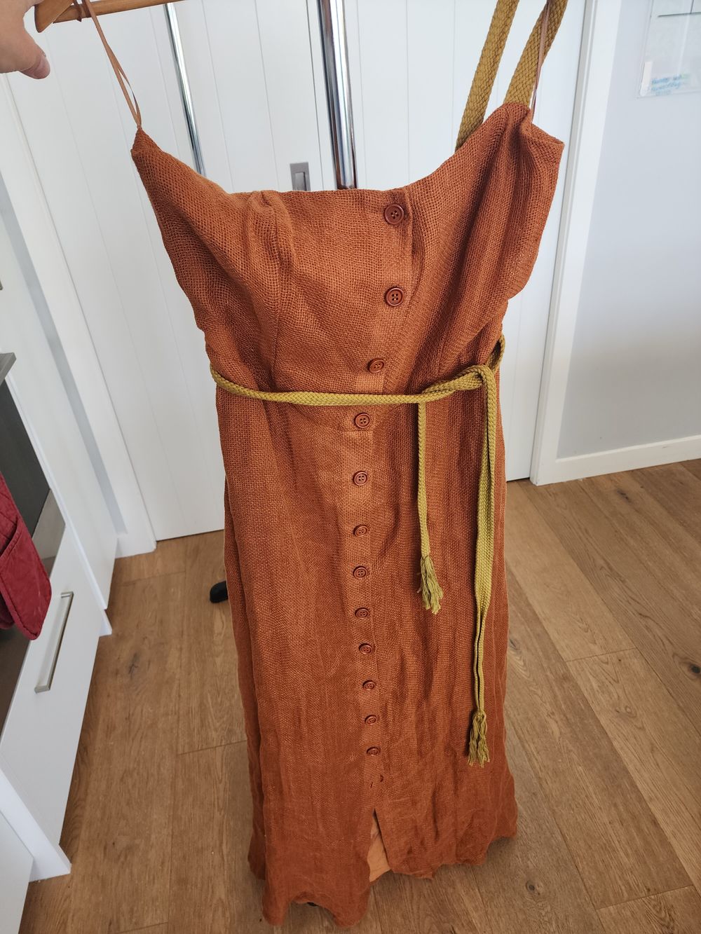 100% linen brown button dress