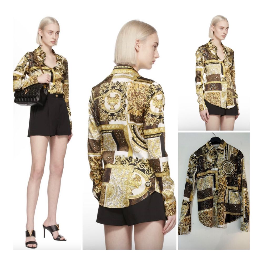 Versace - Versace Brown \u0026 Gold Silk Barocco Patchwork Shirt size 38 (NEAR  NEW) on Designer Wardrobe