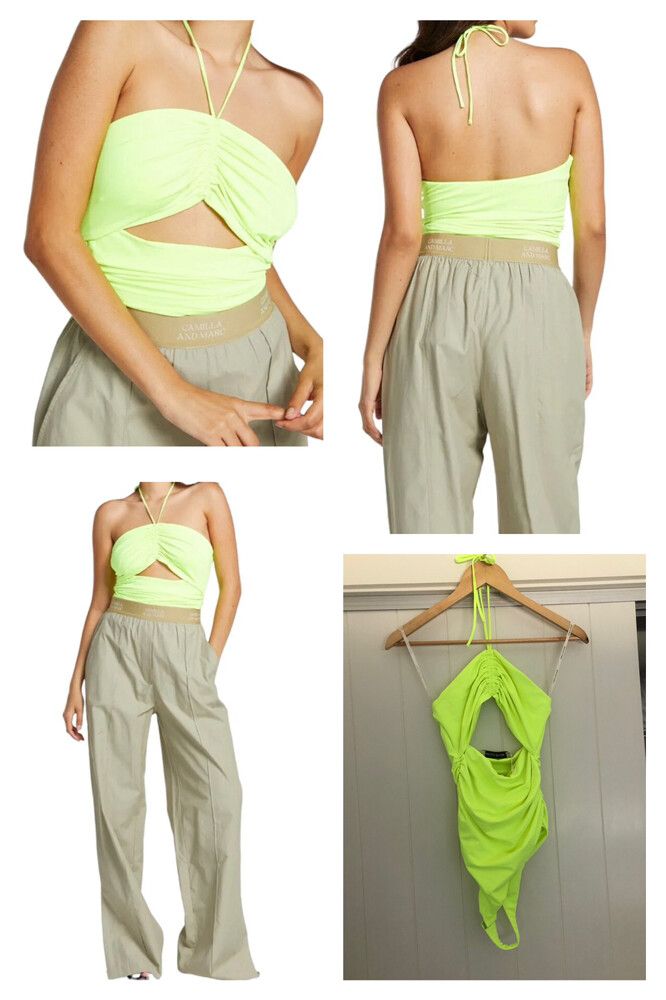Camilla and Marc Granada Bodysuit | Fluoro/Neon Yellow, Cutout, Halter, Ruched