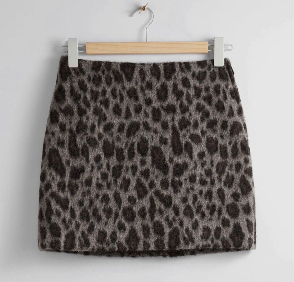 & Other Stories Grey Brown Animal Print Skirt