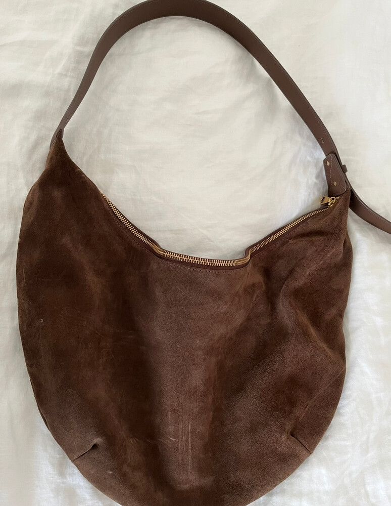 Arket Brown Suede Curved Shoulder Bag