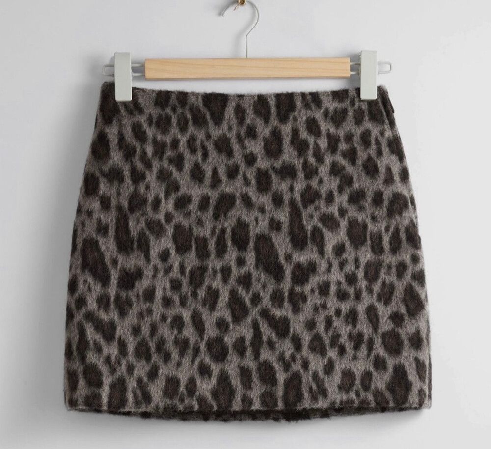 & Other Stories Grey Brown Leopard Print Skirt