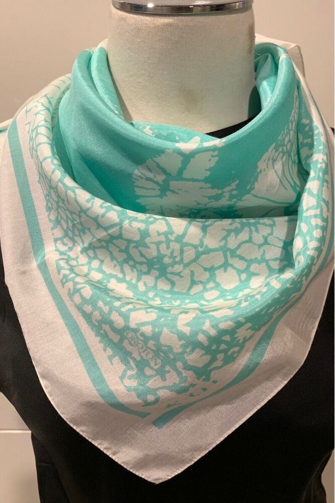 OROTON Silk & Cotton Mix White, Mint Green print Square Scarf