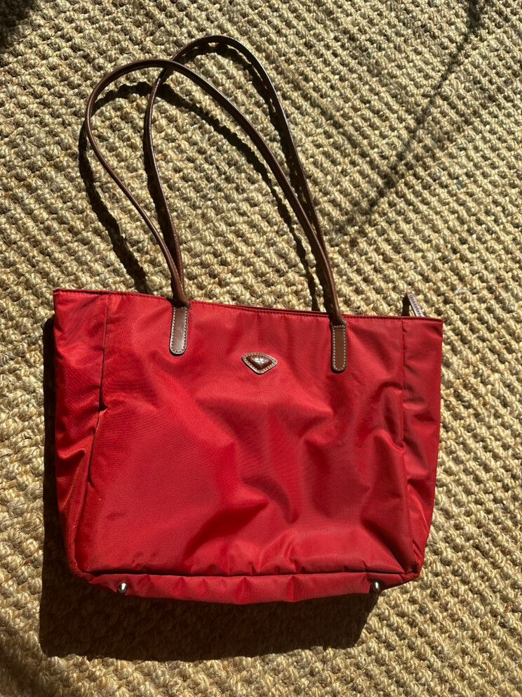Red Nylon/Leather Tote Bag - French Design - Perfect Nappy bag