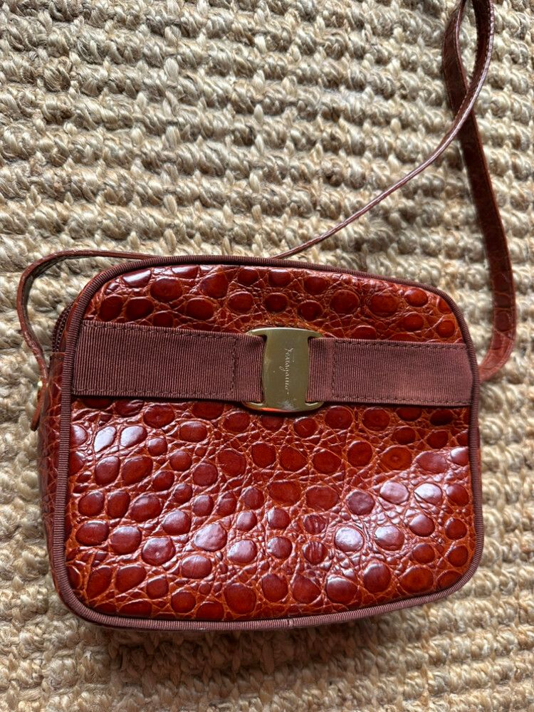 Crocodile Embossed Leather Salvatore Ferragamo Cross Body Bag