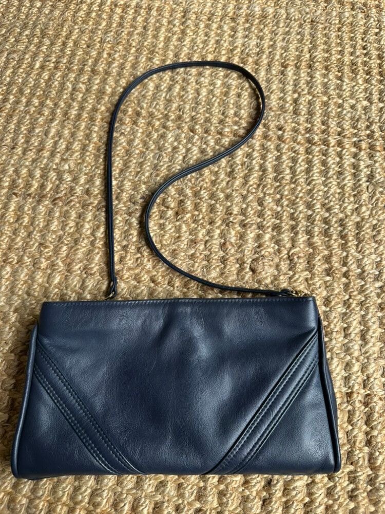 Navy Blue Leather Shoulder And Cross Body Bag