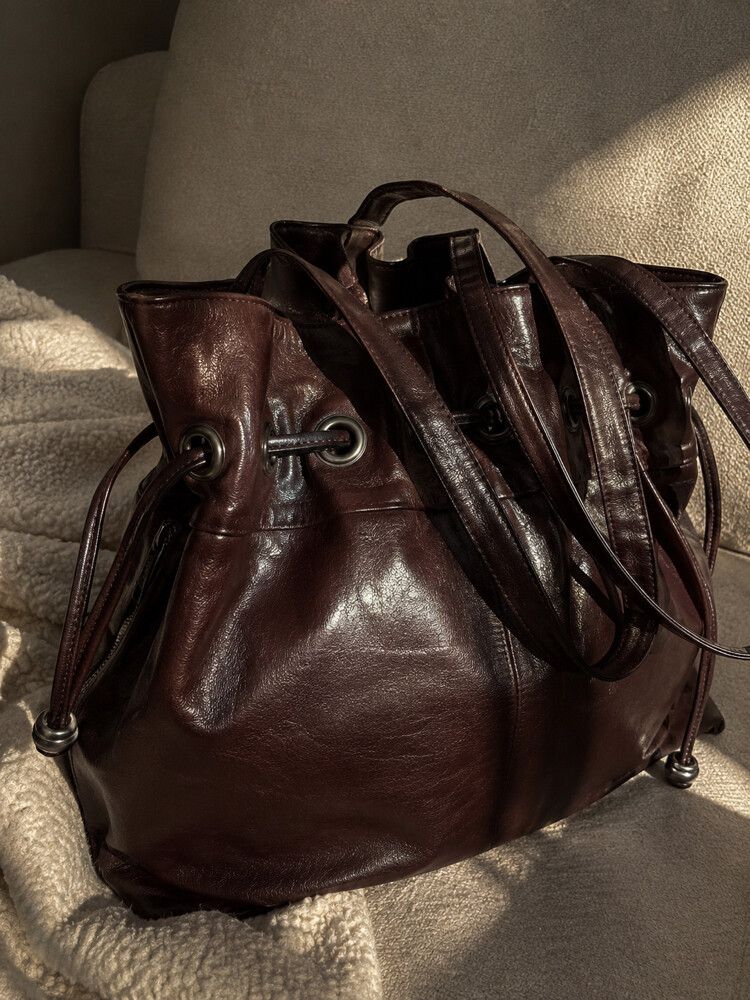 Modapelle - Chocolate Brown Drawstring Bucket Bag - Italian Leather ***open to offers****