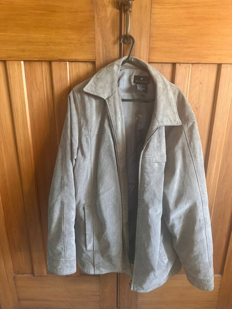 Vintage Hallensteins Men’s Grey Suede Jacket – 90s Style Genuine Suede Leather