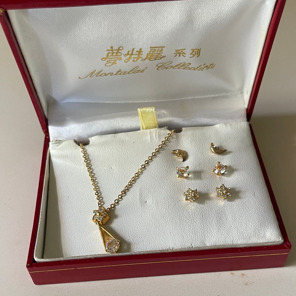 Gold Necklace and Earrings Set