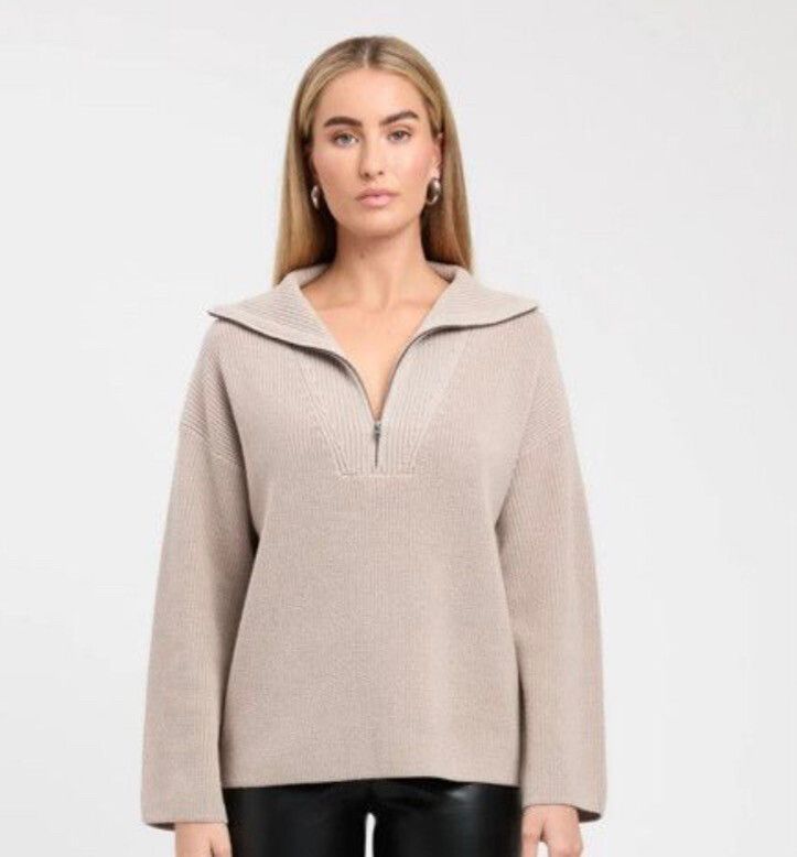 Wynyard Quarter zip Beige Knit Jumper