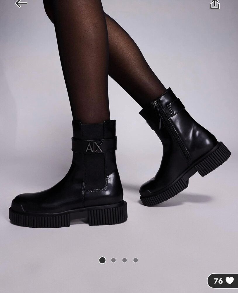 Armani Exchange Black Ankle Boots with Buckle Logo