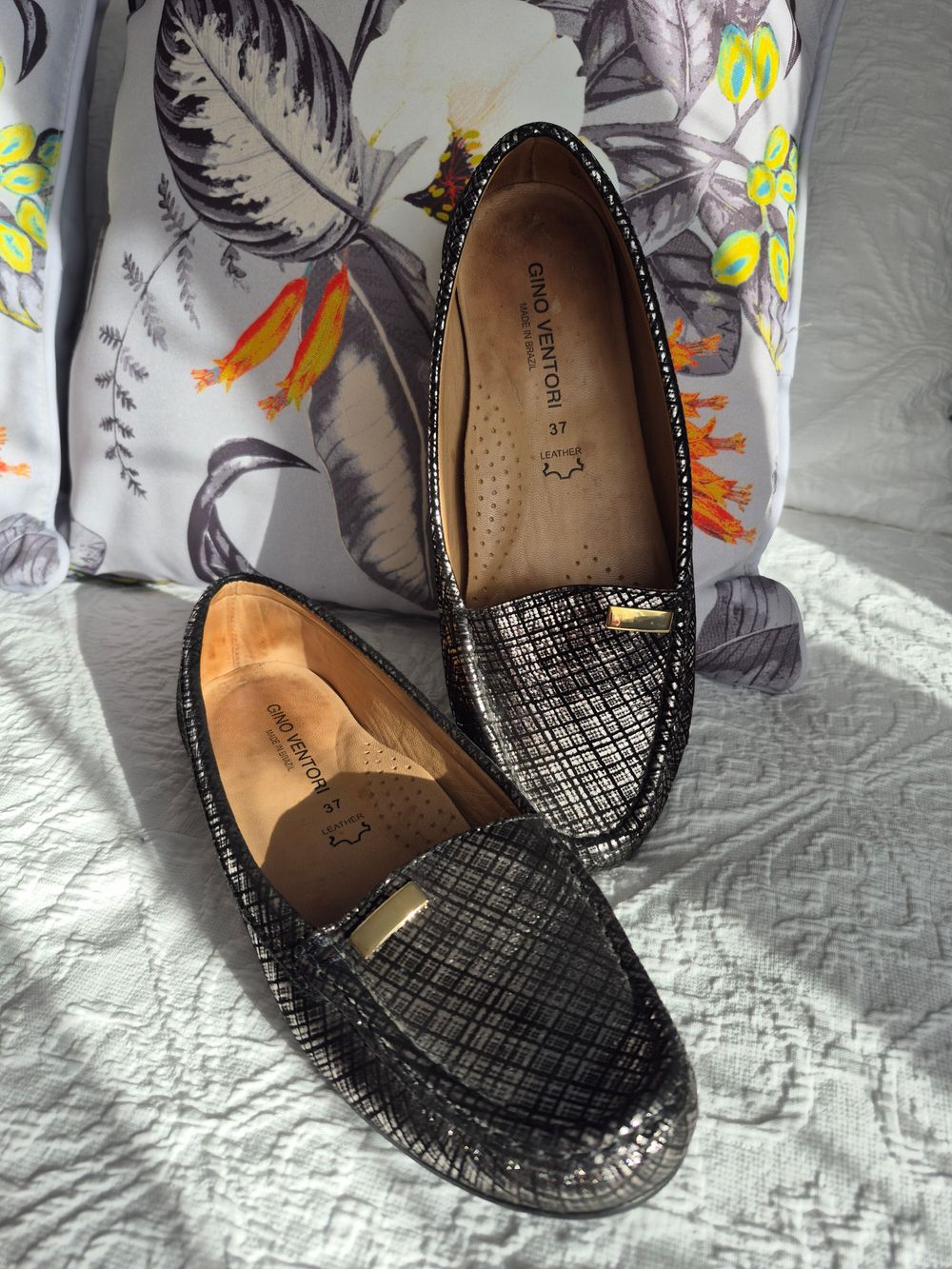 Gino Ventori Black Silver Loafers Size 37