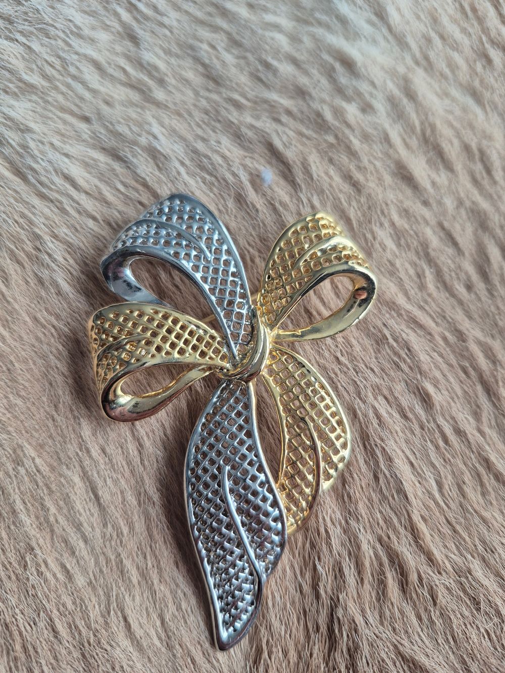 Avon Gold and Silver Tone Bow Broach