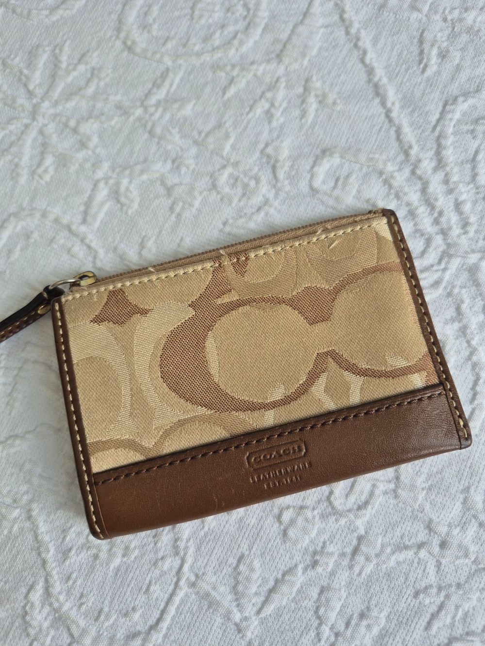 Coach Card/Key case in Signature Print and Brown Leather.